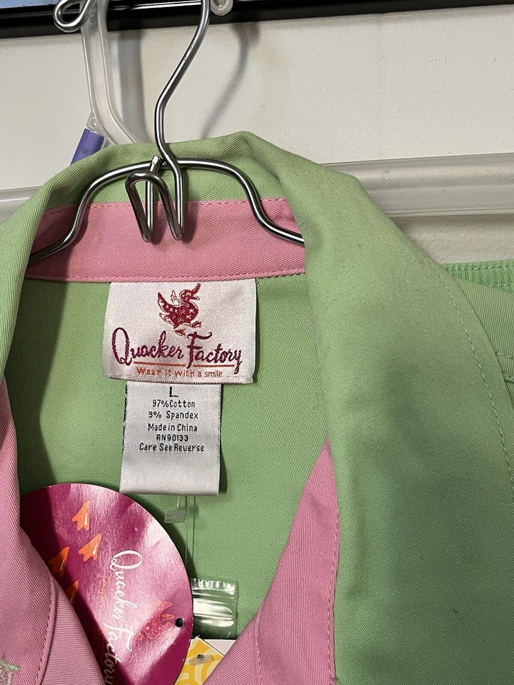 Quacker Factory Women's Green Pink Cuff Pant Suit 2 Pc w/Rhinestones Size L NWT - Image 2 of 4