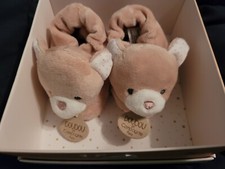 Doudou Et Compagnie Paris TEDDY BEAR Soft Fur Baby Bootie Slippers Baby 0-6 mo