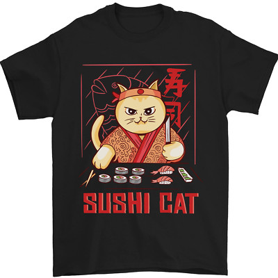 Lustiges Sushi Katzenfutter Fisch Koch Japan Herren T-Shirt 100 % Baumwolle