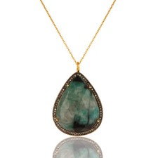 18K Gold Plated 925 Sterling Silver Emerald Pave Diamond Chain Pendant Jewelry