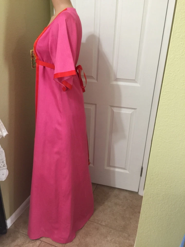 Mujer Disfraz Vestido Hecho a Mano Vintage Maxi Rosa Bordado S Foto 3 de 4
