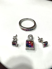 Sterling Silver Rainbow Ring 6 1/2, Pendant  Earrings 5.4 Grams