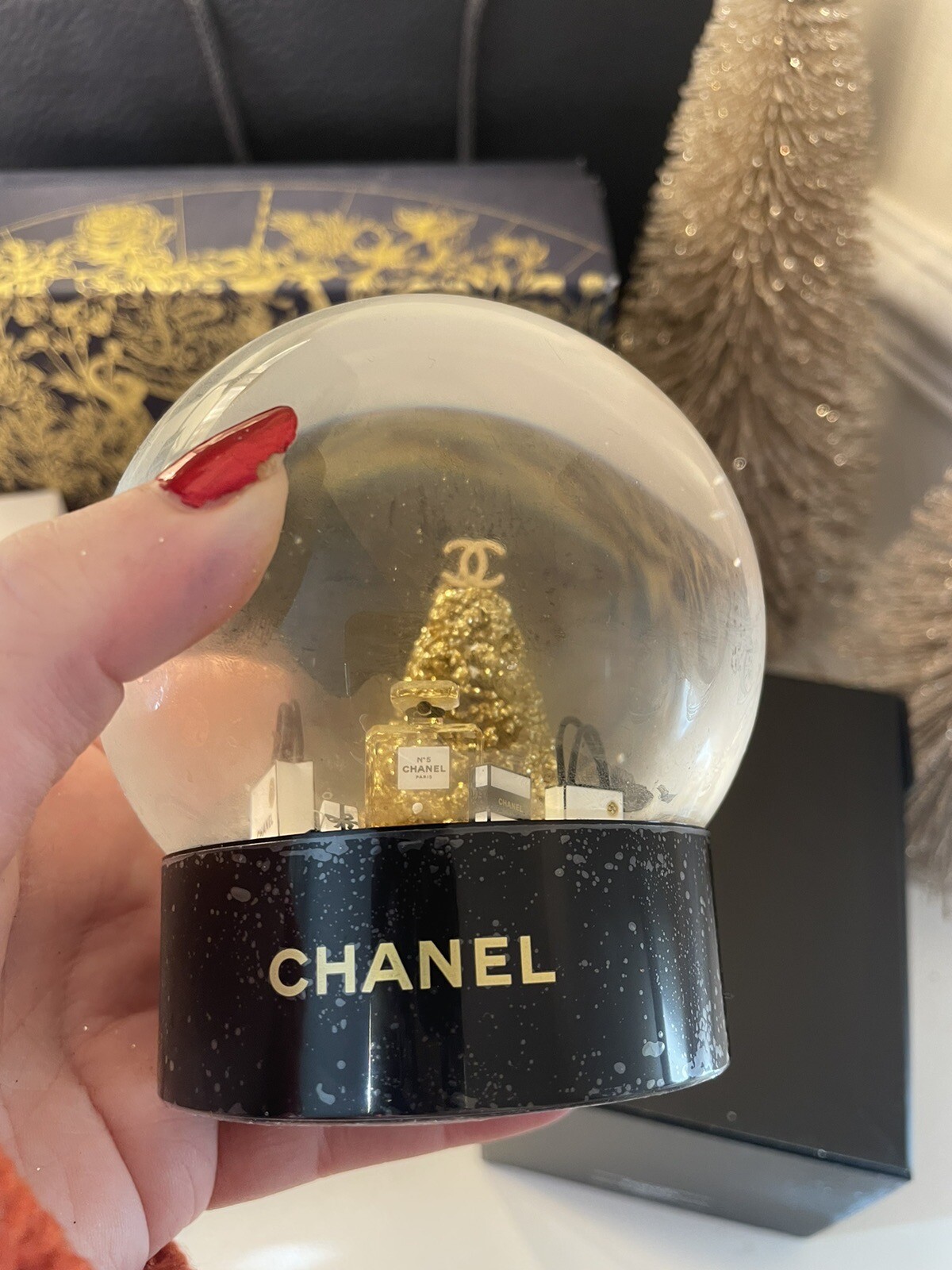 2022 BRAND NEW GOLD Chanel Xmas Tree Snow Globe VIP GIFT. EXTREMELY