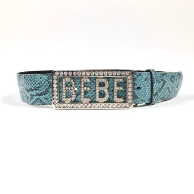 Bebe Swarovski Crystal Logo Blue Snakeskin Belt | eBay display picture 1