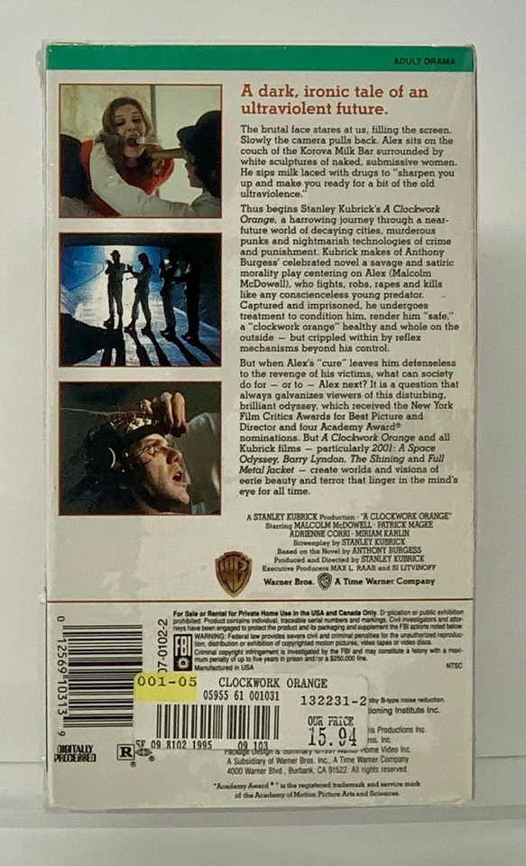 A Clockwork Orange 1971 VHS - Slipcase 1991 - WM - Warner Home Video | SEALED - Image 2 of 4