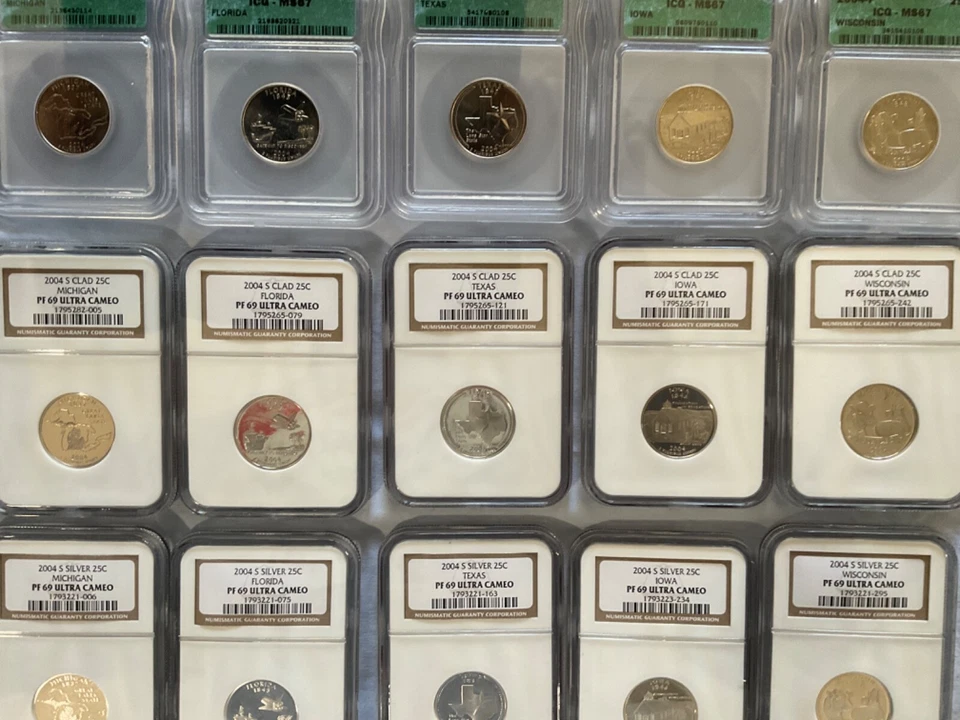 Year 2004 United States mint state quarters lot of 15 graded by ICG and NGC - Image 3 of 4