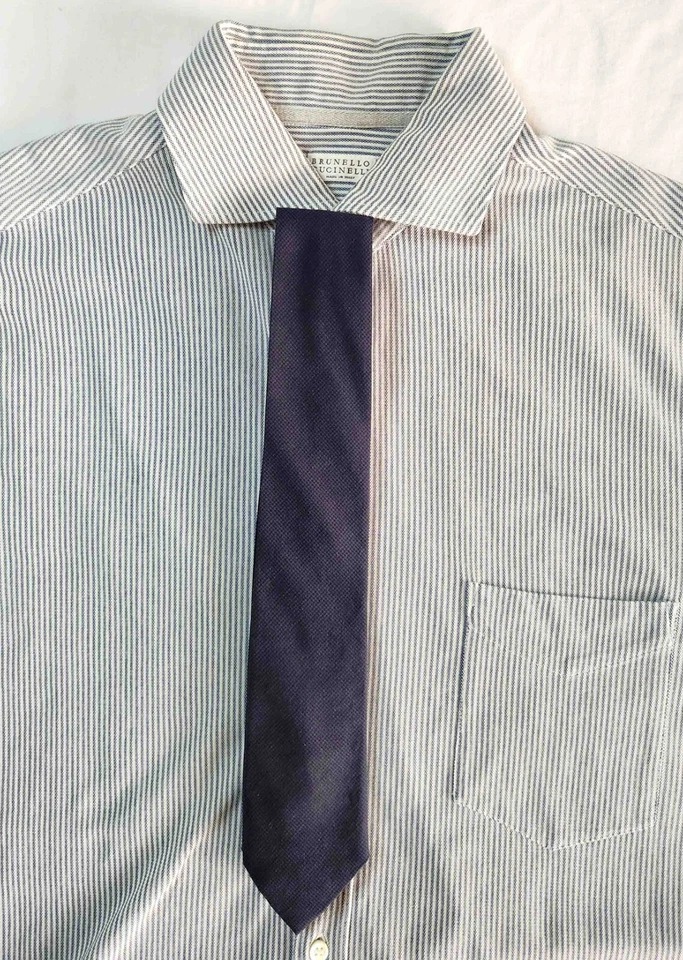 Corbata de algodón Brunello Cucinelli para hombre - pata de gallo azul marino Foto 3 de 4