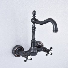 Oil Rubbed Bronze Wall Mounted Swivel Bath Mixer Tap Basin Faucet Two Handle