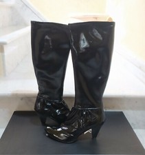 Stivali Donna KATE Vernice Nera Tg 38  Suola in Vero Cuoio Made In Italy NUOVO