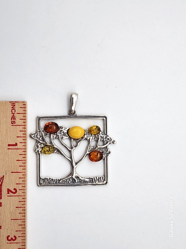 NEW MULTI BALTIC AMBER NATURAL CABS STERLING SILVER TREE OF LIFE JEWELRY PENDANT - Picture 4 of 4
