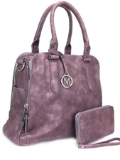 Zzfab Leatherette Triple Compartments  Purse & Wallet Set Purple  HJBT333-Purple