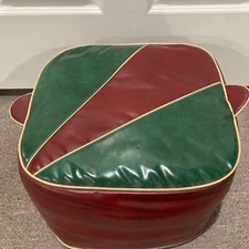 Vtg Green Red Vinyl Square Ottoman Footstool Pouf Square Hassock 1940’s 50’s MCM
