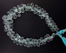 Natural Gem Aquamarine Faceted Teardrop Briolette 7x5 to 13x8 mm Size Beads 8"