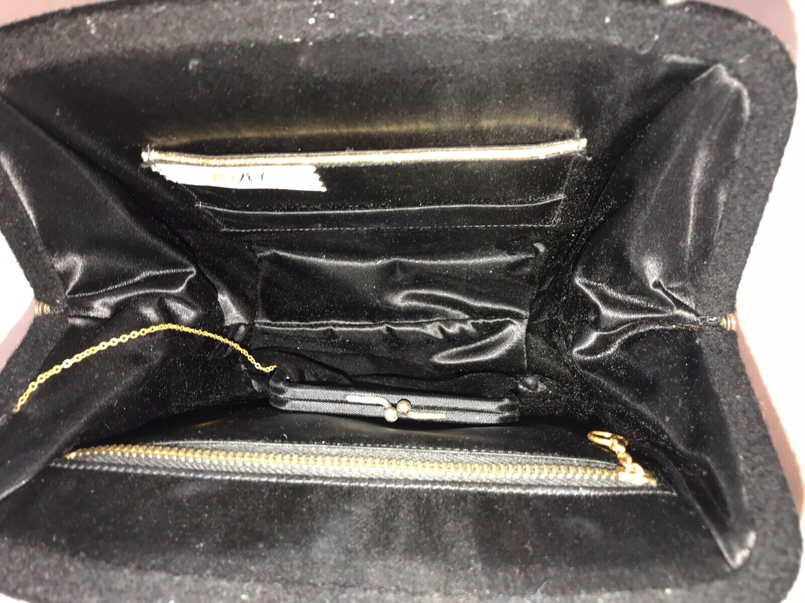 Vtg 40s Black Wool Felt Purse Handbag Gold Brass … - image 6