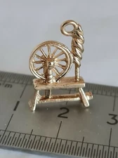 9ct Yellow gold fob /charm. "Spinning Wheel". Birmingham 1969 . Maker ; C M 
