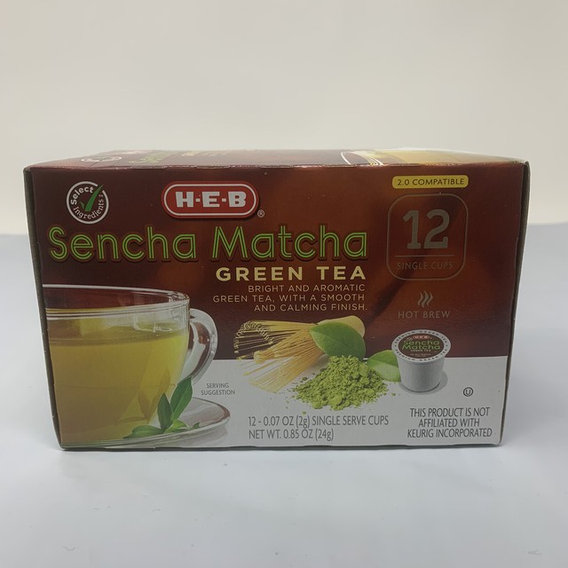 HEB Sencha Matcha Green Tea Single Serve Cups 12 Count Pods Kcups