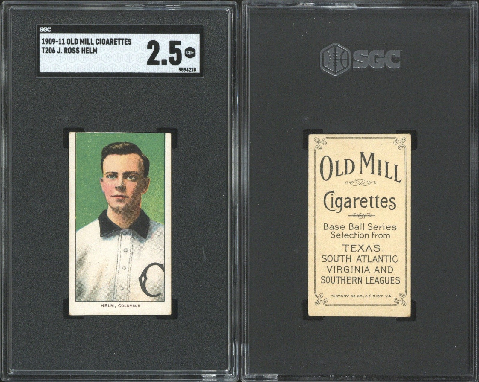 1909-1911 T206, Old Mill (SL) Southern League - J. Ross Helm, Columbus - SGC 2.5