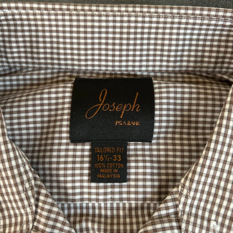Camisa de vestir Joseph A Bank a medida cuadros guinga abotonada marrón para hombre 16 1/2-33 Foto 3 de 4