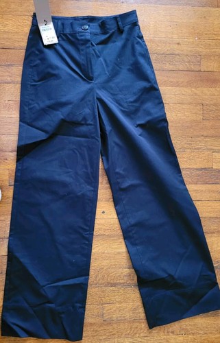 Massimo Dutti Women Wide Leg Pants US 4 36 Navy Strait Fit Linen cotton NWT $119