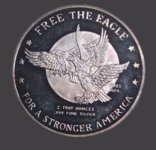 1980 1985 FREE the Eagle 5th Anniversary 2oz 999 Fine Silver Art Bar Round - Bild 3 von 3