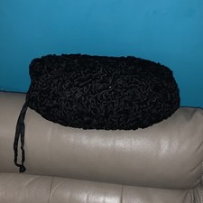 Vintage Black Curly Lamb Hand Warmer Muff