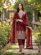 Stunning Look Pure Silk Maroon Top Palazzo With Dupatta For Festival Wear