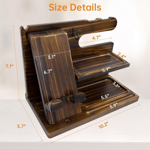 Wooden Phone Stand Holder Docking Station, Gifts for Men, Men Carbonize - 第 3/6 張圖片