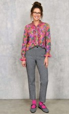 Talbots Pants Sz 6p Corduroy Checkered Whimsy Folk Art Black White Straight Leg