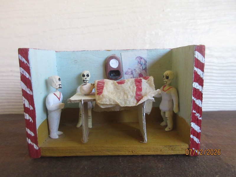 Miniature Handcrafted Diorama Skeletons Shadowbox Day of the Dead 4" Length