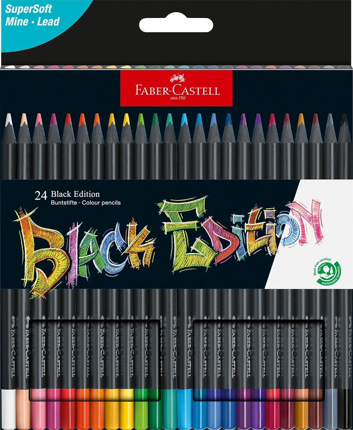 Crayons de couleur vibrants Black Edition 116424 boîte de 24 pièces