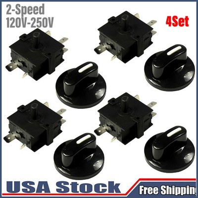 Rotary Switch Knob 4-Position 3-Speed 120-250V 15A Fan Heater Speed Selector 4X