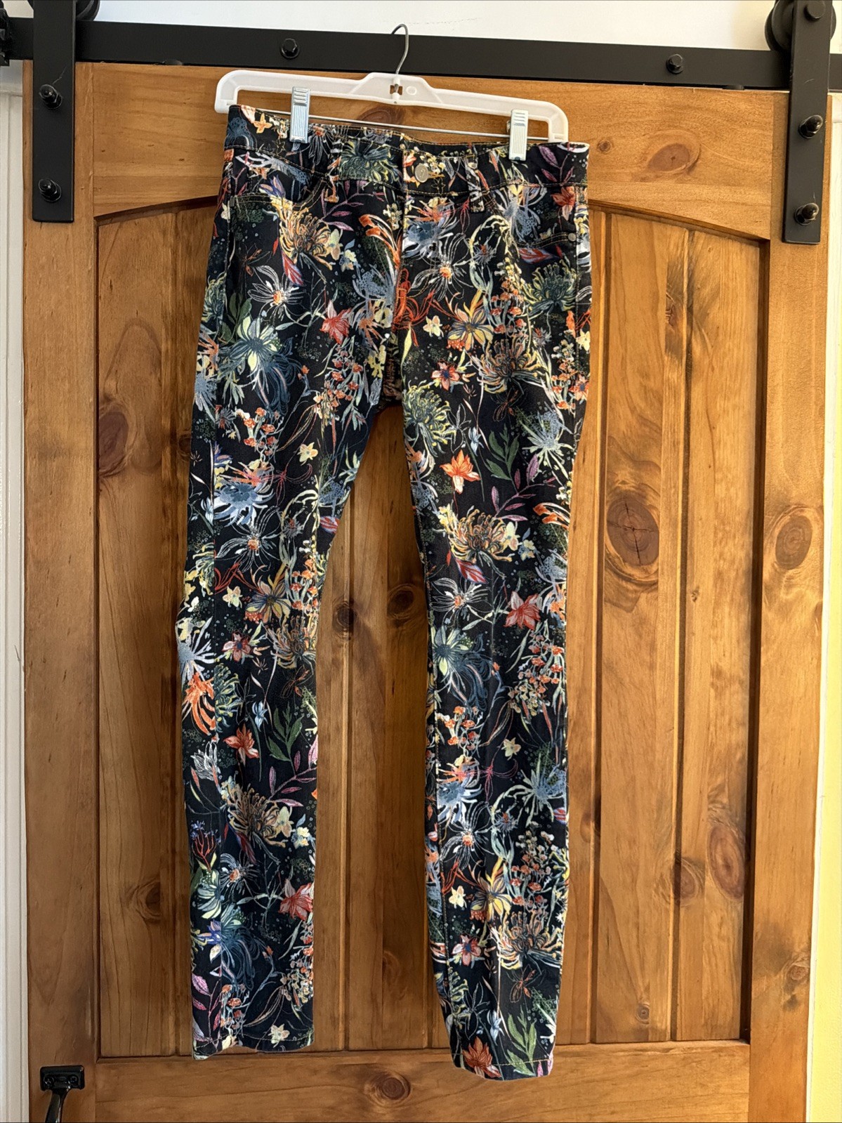 Pilcro And The Letterpress Mid-rise Skinny Black Floral Jeans Sz 27 Anthropology