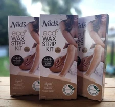 Nads Eco Wax Strip Kit Face Body & Bikini 3 boxes 3 sizes 24 strips/box Vegan