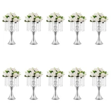 10 Pcs Silver Vases for Centerpieces, 13.8in Crystal Flower Arrangement Stand...