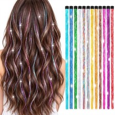 Hair Tinsel Clip In Extensions, 12 Colors 19.7 Inch Fairy Hair Colorful