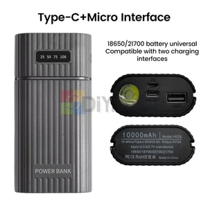 For 2-cell 18650/21700 Battery Pack DIY Power Bank Case Box 5V /PD Fast Charging