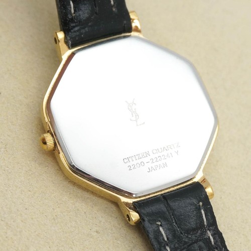 YVES SAINT LAURENT Octagon Watch Leather Gold Black Vintage Authentic From Japan - Picture 18 of 24