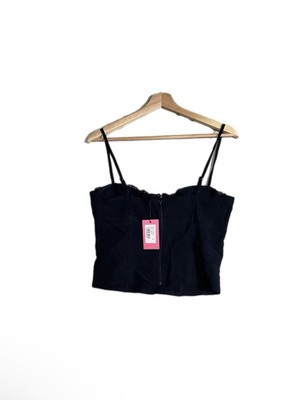 NEW Edikted Women Blue Detail Lacey Bust Cupped Y2K 90s Corset Top Sz L MSRP $72