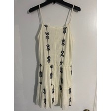 Zara Trafaluc mini dress women’s S cream black embroidered crinkle beachy boho 