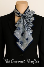 Vintage Navy Blue  White Square Scarf  Geometric Fan Print  23  x 23  