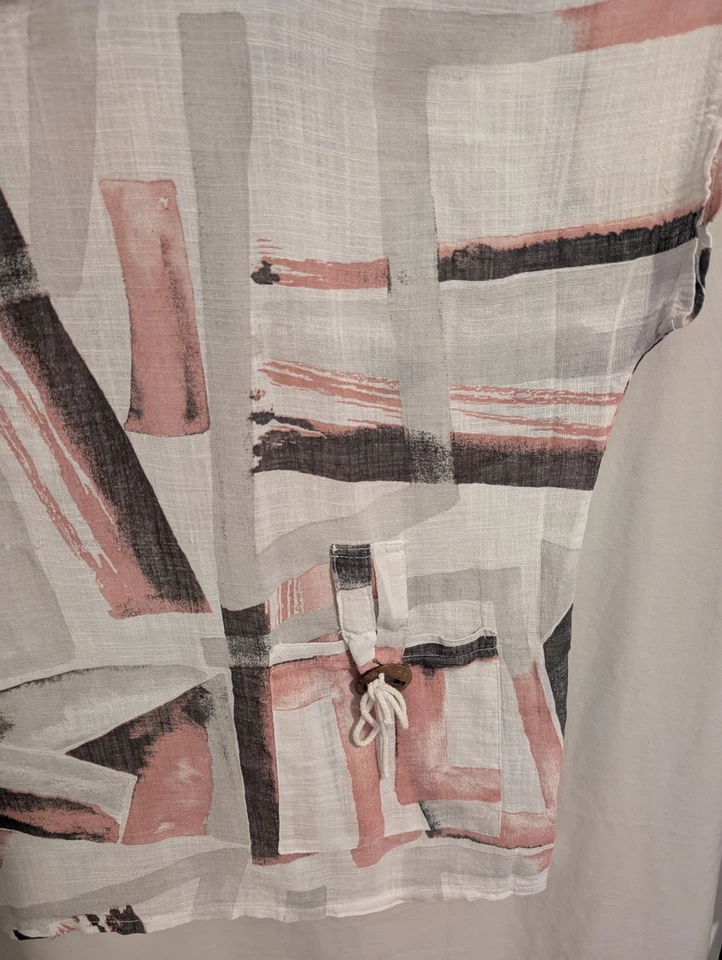 Túnica de linho transparente branca rosa algodão Lagenlook arte abstrata feminina SO - Imagem 3 de 4