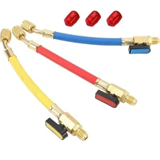 Brass Ball Valves Hose(Red/Yellow/Blue) Fit For R134A R410A R22 R12 Refrigerants