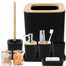 Black Bathroom Accessories Set, 9PCS Bathroom Accessory Set with Trash Can,Tr...