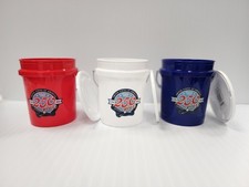 Rural King Red, White  Blue Mini Buckets With Lid 4" Tall HTF Fast Shipping