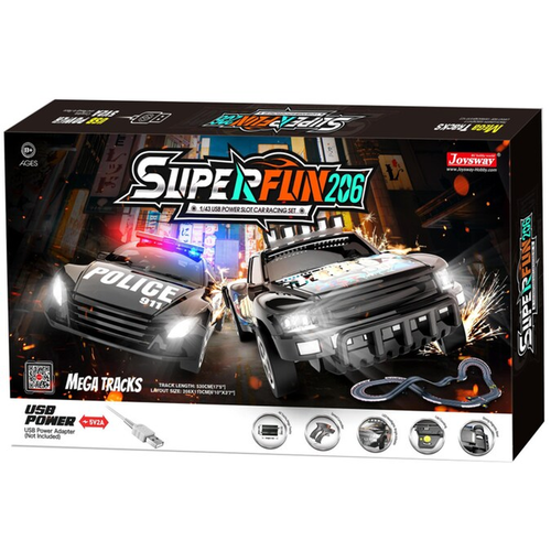 Superfun 206 Slot Car Racing Set con 2 Auto, Scala 1:32, 1/32 Slot Cars, USB Po - Foto 8 di 12