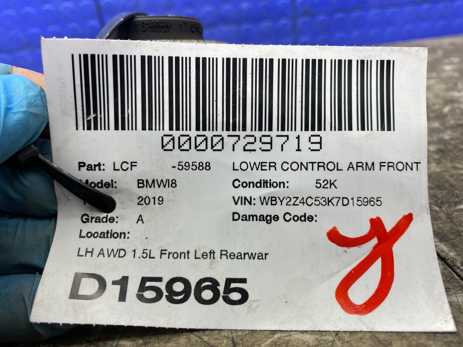 2014 - 2019 Bmw I8 1.5L Front Left Rearward Lower Control Arm 6868197