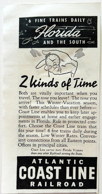 1939 Atlantic Coast Line Railroad Advertisement Florida Train Travel E90E3