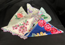Lot of 5 Vintage 1950s Floral Handkerchiefs Scalloped Edge Cotton Lawn Hankies
