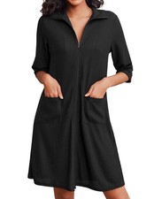 Ekouaer Zipper Robes for Women Waffle Knit Bathrobes Short Lightweight Knee L...