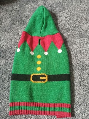 Vibrant Life Holiday Dog and Cat Clothes Green Elf with Hood Sweater, Small